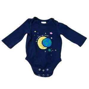 Hanna Andersson Navy Blue Moon & Earth 100% Organic Cotton Baby Bodysuit 0-3 M